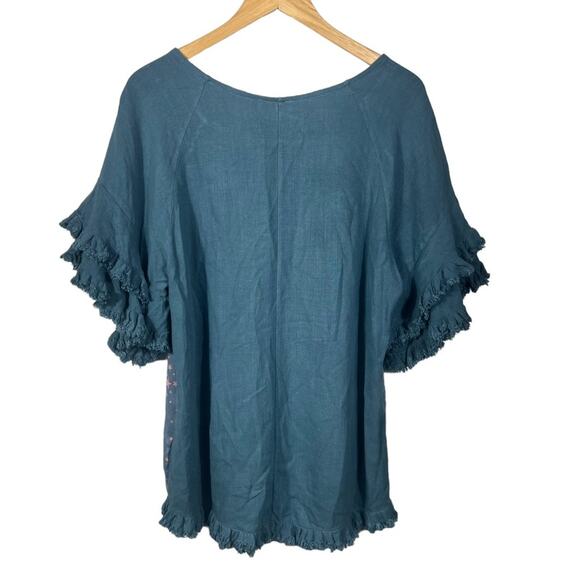 Umgee Ruffles Star Print Linen Blend Top Size Medium - Picture 2 of 12